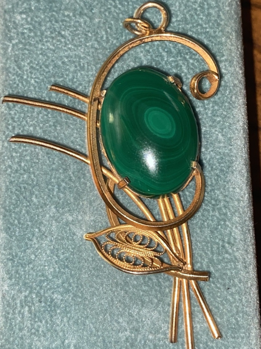 Vintage pendant , malachite type stone